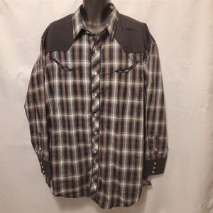Vintage Ropers Western Mens Pearl Snap Button Down Shirt Black Plaid 3X Cowboy